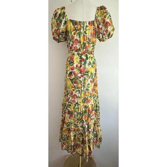 Antonio Melani Charlotte Dress Size 2 Floral Fruit Tiered Maxi Puff Sleeve Lemon - Picture 5 of 13
